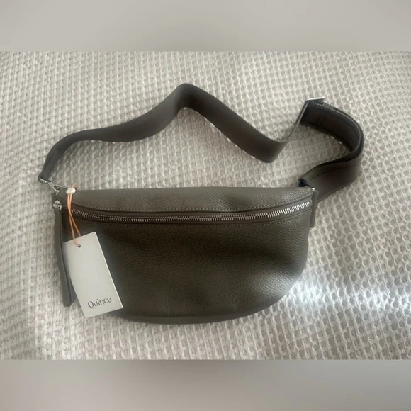 Quince Italian Pebbled Leather Sling Bag Grey - Picture 10 of 10